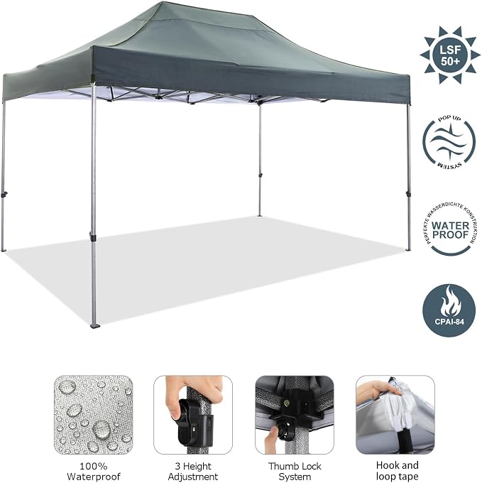 COBIZI 10x15 Pop Up Canopy Without Sidewall, Heavy Duty Canopy UPF 50+ All - Image 2