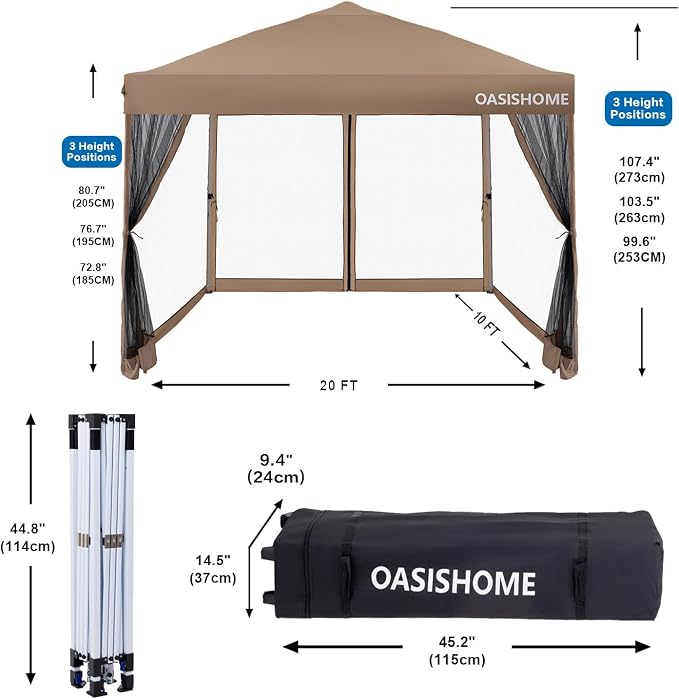 OASISHOME Pop-up Gazebo Instant Portable Canopy Tent 10'x10', - Image 4