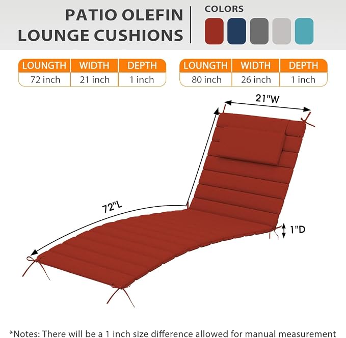 Sundale Outdoor Olefin Quilted Lounge Cushion Set of 2, Patio Foldable Chaise - Image 5