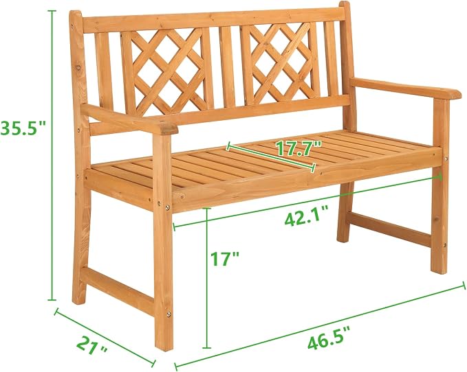 Outvita Wooden Garden Bench, Outdoor Wood Patio Bench, Rustic Two Person - Image 3