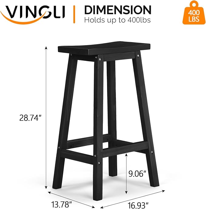 VINGLI Outdoor Bar Stools Set of 2, Solid Cedar Wood Barstools - Image 3