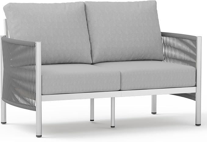 Aluminum Outdoor Patio Couch Loveseat, HDPE Rope Patio Sofa by Oasbira