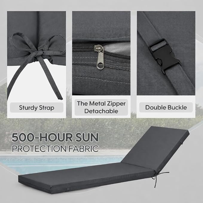 Only choice Outdoor Chaise Lounge Cushion Set of 2, Replacement Seat Cushion - Image 5