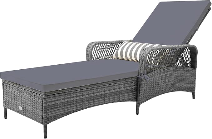 COSTWAY PE Rattan Chaise Lounge Chair, 6 Gear Adjustable Recliner by COSTWAY