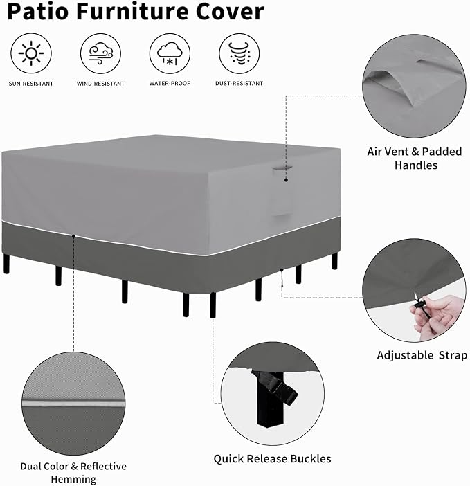 Easy-Going Patio Furniture Cover 84"x84" Square Outdoor Table and Chair Set - Image 5
