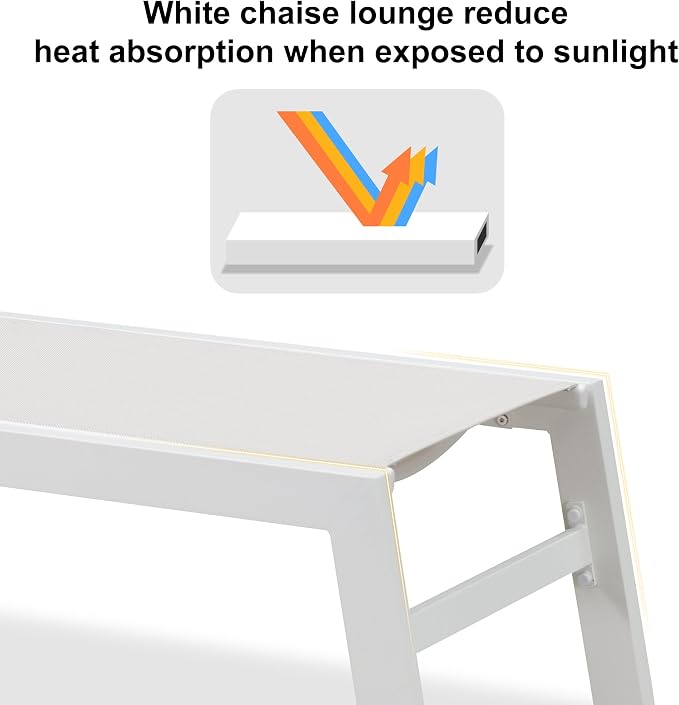 PURPLE LEAF Patio Lounge Chair 2 Pieces White Aluminum Outdoor Chaise Lounge - Image 4