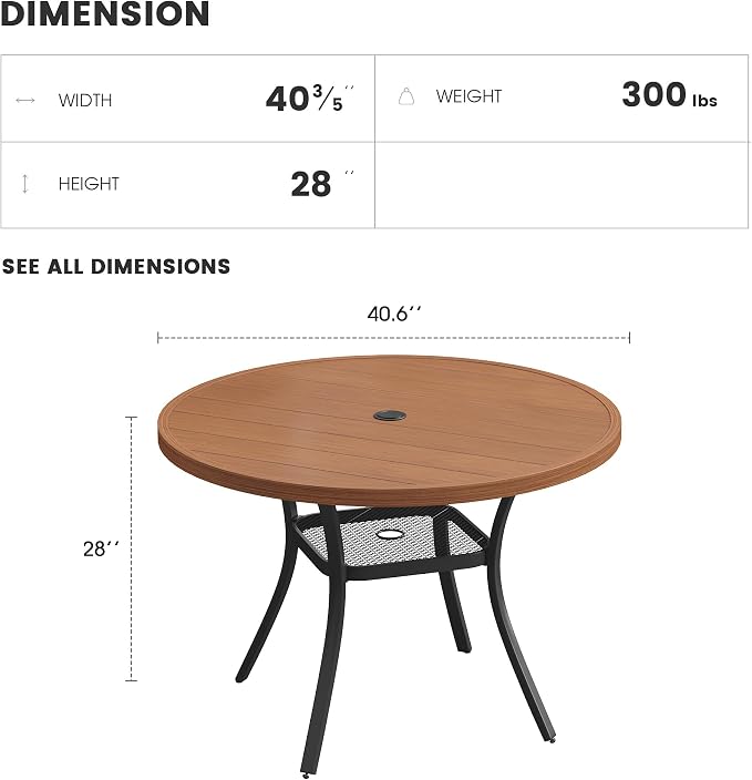 Patio Dining Table for 4, Round Metal Outdoor Table - Image 3
