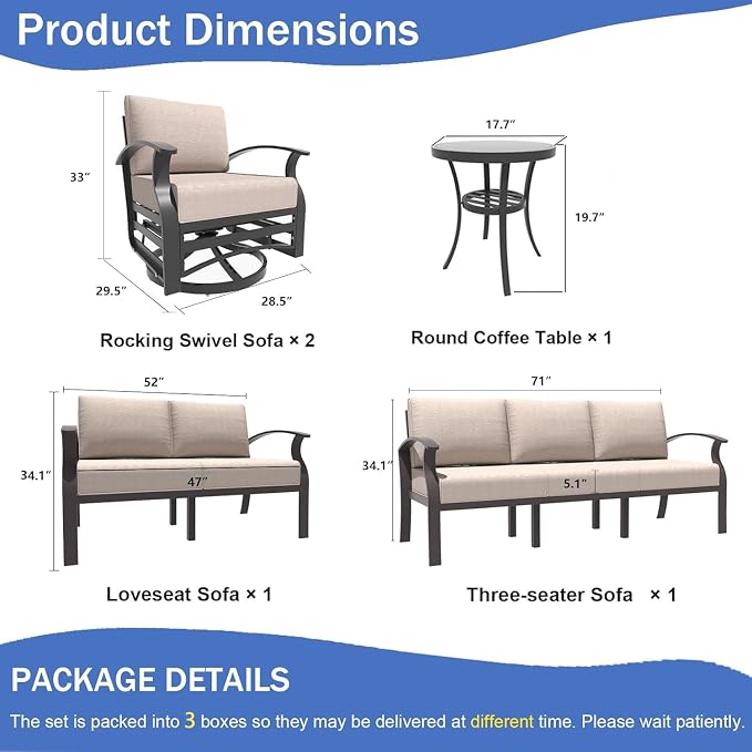 Kullavik Aluminum Patio Furniture Set, 5 Pieces 7 Seat Metal Outdoor Furniture - Image 2