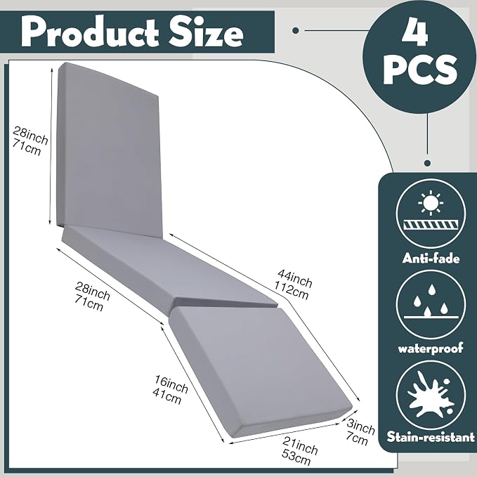 Pinkunn Chaise Lounge Cushion Waterproof Outdoor Lounge Chair Cushions 21 x 72 - Image 2