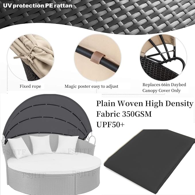 Outdoor Furniture 66in Round Daybed Retractable Canopy Replacement Cover - Image 5
