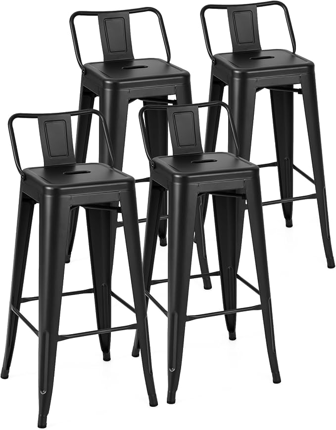 Giantex Metal Bar Stools Set of 4, Rubber Feet, Industrial Stackable Barstools by Giantex