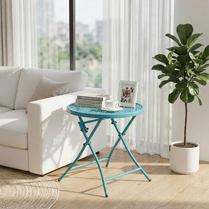 TeoKJ Folding Outdoor Side Tables, Anti Rust Small Patio Table Round Metal - Image 5
