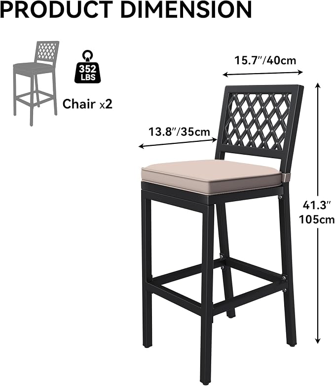 YITAHOME Outdoor Bar Stools Set of 2, Cushioned Metal Outdoor Bar Stools - Image 3