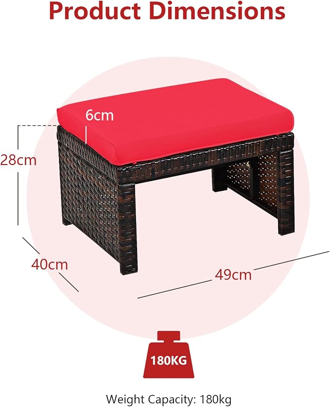 ORALNER Outdoor Ottoman, All-Weather Rattan Foot Stools w/Removable Cushions - Image 8