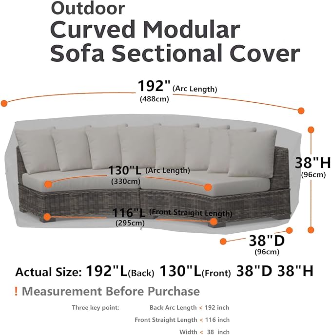Curved Patio Furniture Cover for Outdoor Sectional Sofa, Half Moon Lawn Outside - Image 5