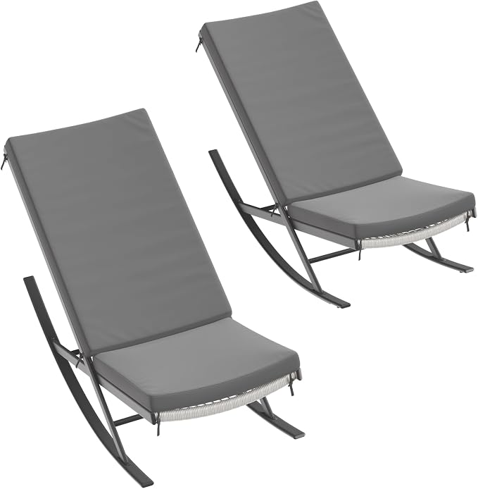 GarveeLife Outdoor Rocking Lounge Chair Set of 2, Patio Chaise Lounge - Image 7