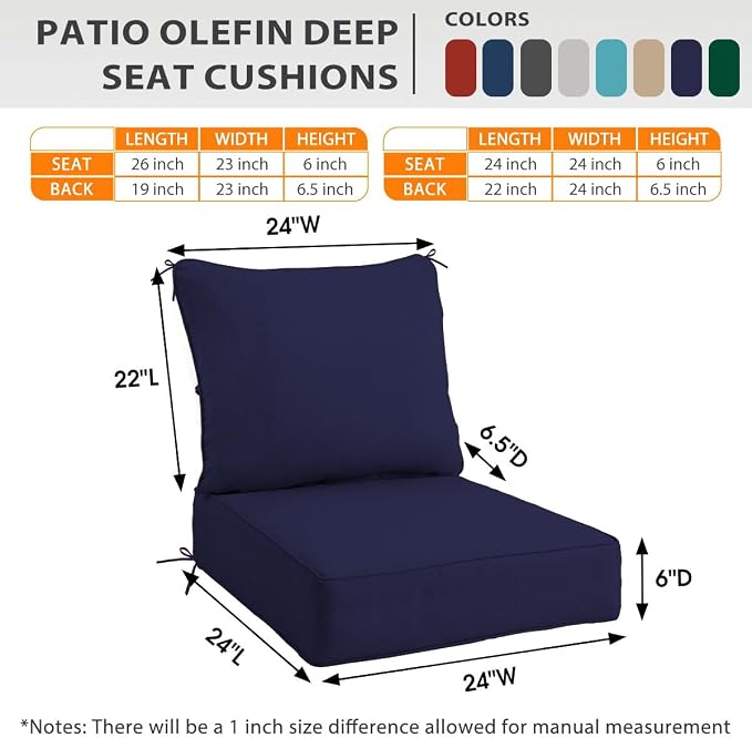 Sundale Outdoor Olefin Deep Seat Cushion Set of 2, Patio Chair Cushion and - Image 5
