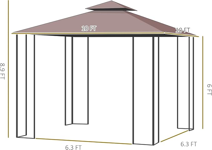 Outsunny 10' x 10' Metal Patio Gazebo, Double Roof Outdoor Gazebo Canopy Shelter - Image 7