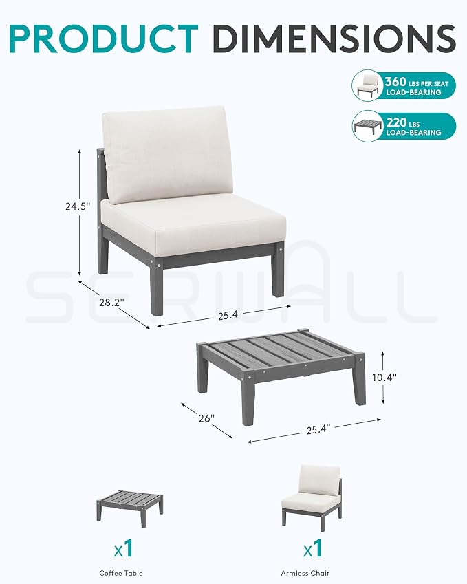 SERWALL HDPE Patio Furniture Set, 2 Pieces Outdoor Sectional Sofa Set, - Image 2