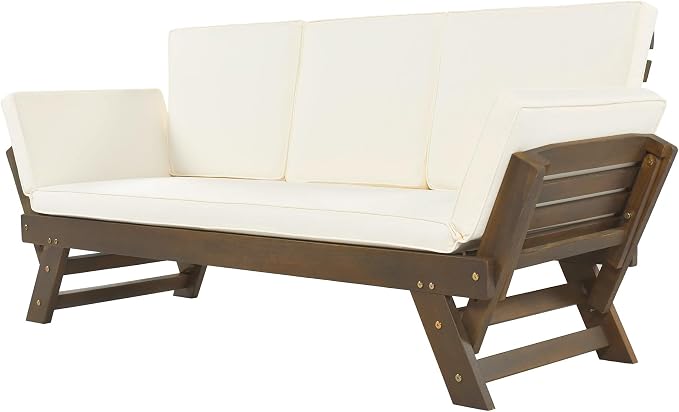 Outdoor Adjustable Patio Wooden Daybed Sofa Chaise Lounge - Image 5