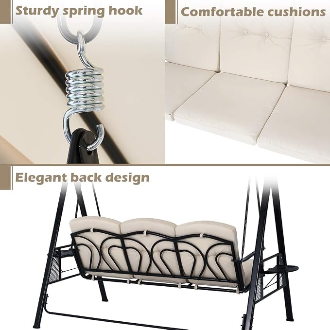 U-MAX 3-Seat Outdoor Patio Swing Chair, Swing Glider - Image 5