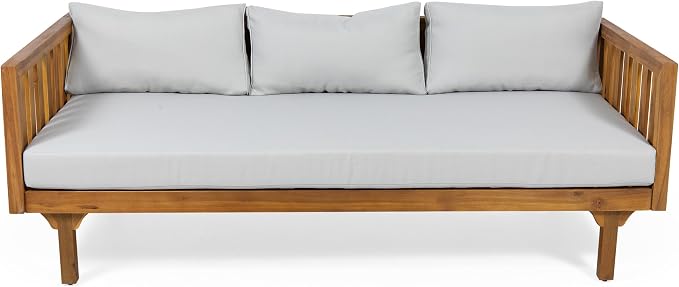 LUMISOL Outdoor Acacia Wood Daybed, Patio 3-Seater Sofa - Image 4