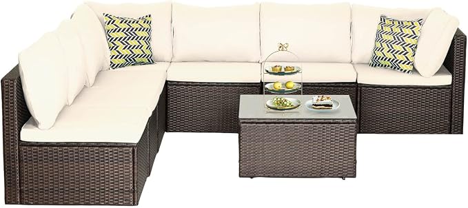 PayLessHere 8 Piece Patio Furniture Set Outdoor Furniture Sectional Sofa Set - Image 8