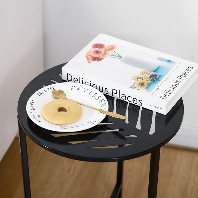 Party Zealot Set of 2 Small Round Metal Side Tables 13 Inches Black Outdoor End - Image 9