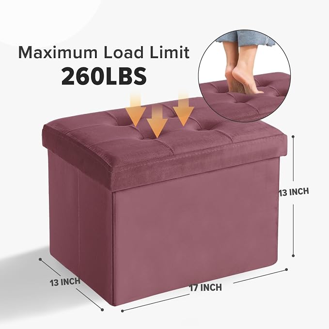 LINMAGCO Storage Ottoman Folding Foot Stool Velvet Footrest - Image 2
