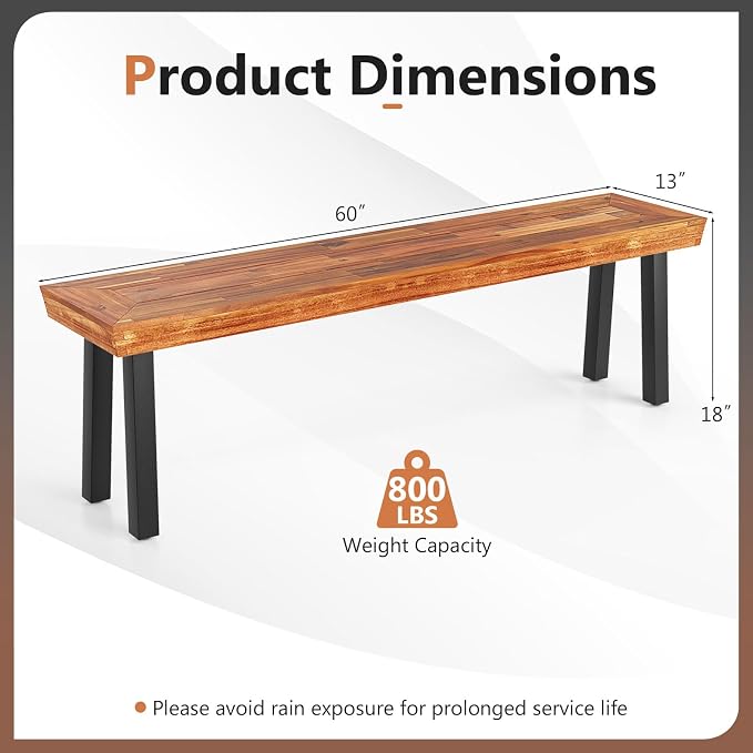 COSTWAY Set of 2 Outdoor Acacia Wood Benches, 2-3 People Backless Garden Benches - Image 3