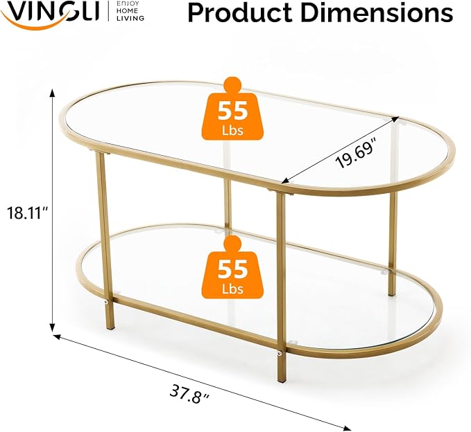 VINGLI 38" Oval Coffee Table, Transparent Glass Coffee Tables - Image 2
