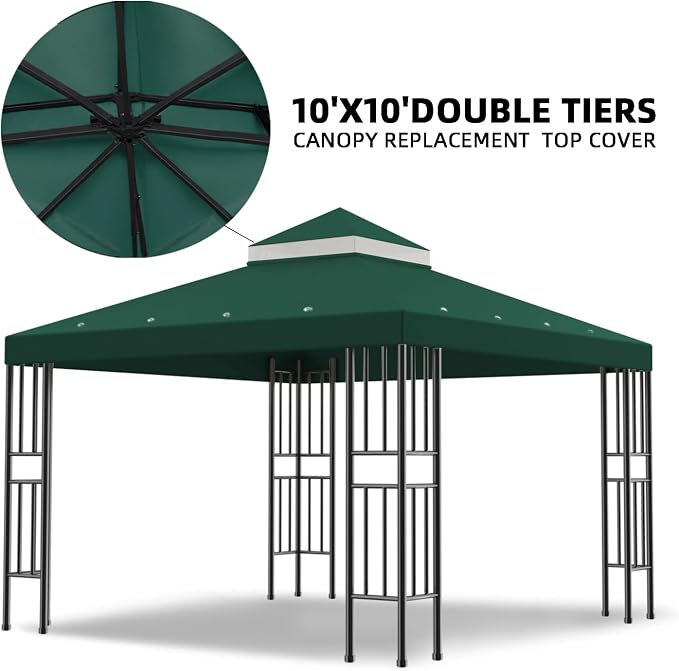 Sumfaller 10x10 FT Gazebo Replacement Canopy Top Double Tiered Canopy Top - Image 3