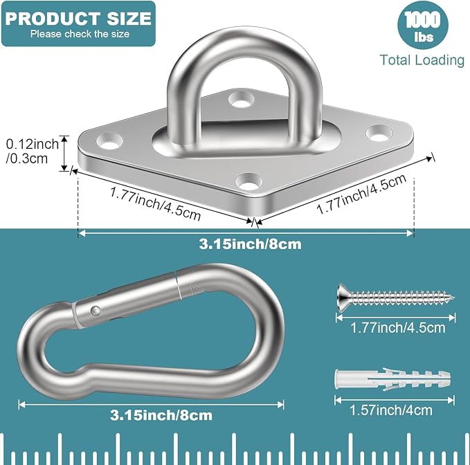 Hammock Hooks 2 Pack, Heavy Duty Hammock Hanging Kit, M8 304 Stainless Steel - Image 2