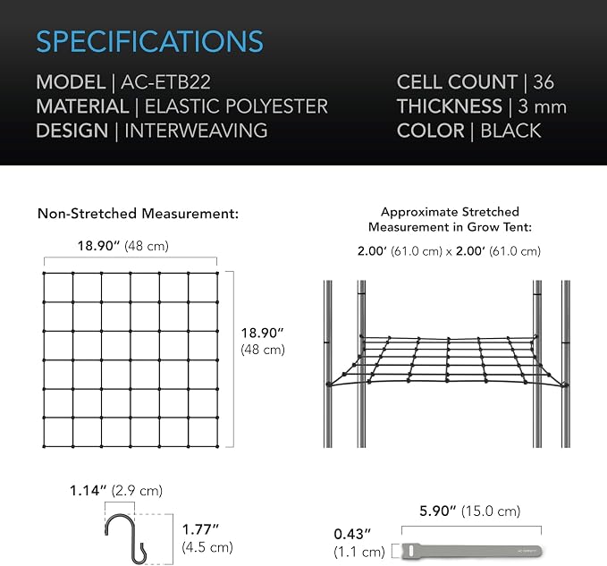 AC Infinity Grow Tent Trellis Netting 2x2', Heavy-Duty Elastic Plant Net - Image 4