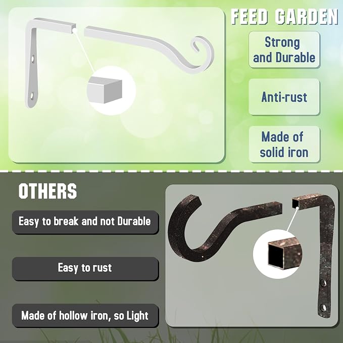 FEED GARDEN Hanging Plant Bracket 10 Inch 2 Pack, Hand-Forged Plant Hanger - Image 4