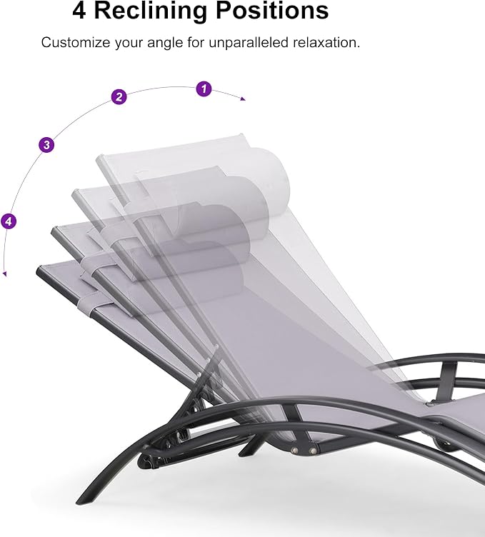PURPLE LEAF Patio Chaise Lounge Set of 3 Outdoor Lounge Chair Beach Pool - Image 4