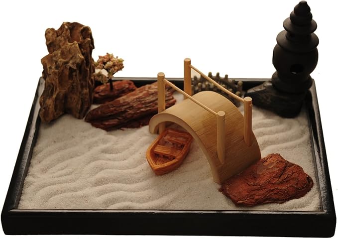 Zen Garden with Boat Bridge Japanese Censers Set with Free Rake and Pushing by ICNBUYS