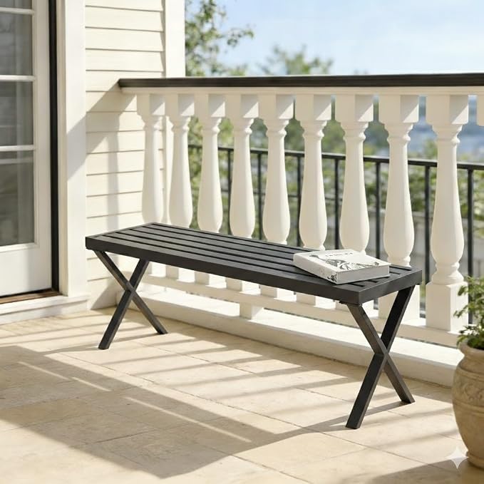 Outdoor Metal Backless Bench Weatherproof Patio Bench by Unknown