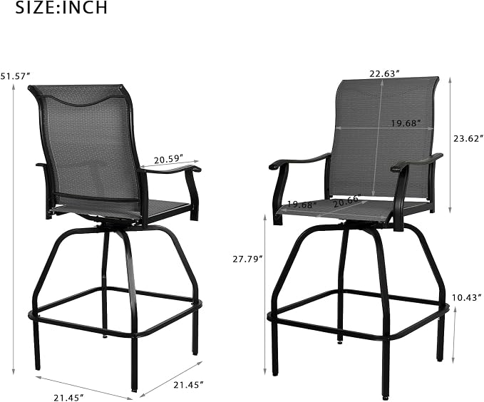 LEVELEVE Patio Bar Set 2pcs Swivel Bar Stools Outdoor Bistro Textilene - Image 3