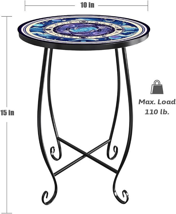 15 Inch Tall Outdoor Side Table, Metal Patio End Table - Image 2