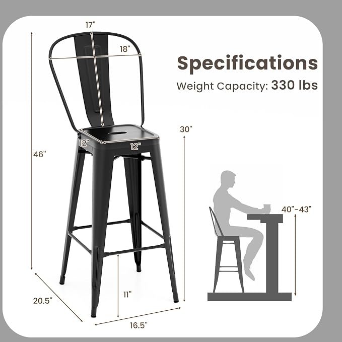 COSTWAY 30'' Metal Bar stools Set of 4, - Image 3