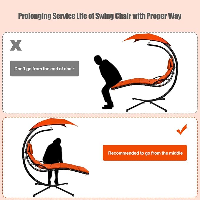 Giantex Hanging Chaise Lounger Chair, Arc Stand Porch Swing Chair w/Canopy - Image 4