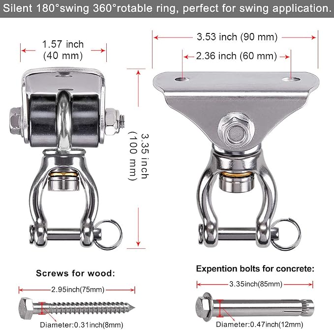 SELEWARE Silent Swing Hanger Heavy Duty Swing Hook Swivel Bearing Hanging - Image 6