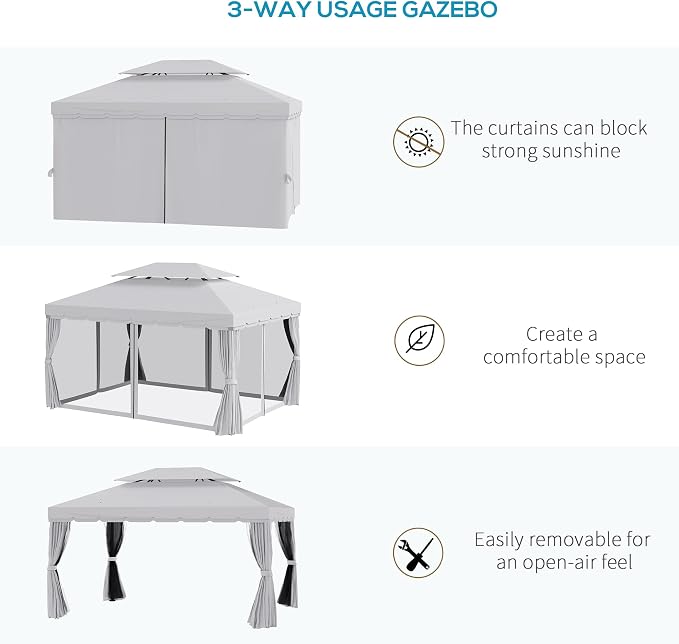 Outsunny 10' x 13' Patio Gazebo, Outdoor Gazebo Canopy Shelter - Image 3