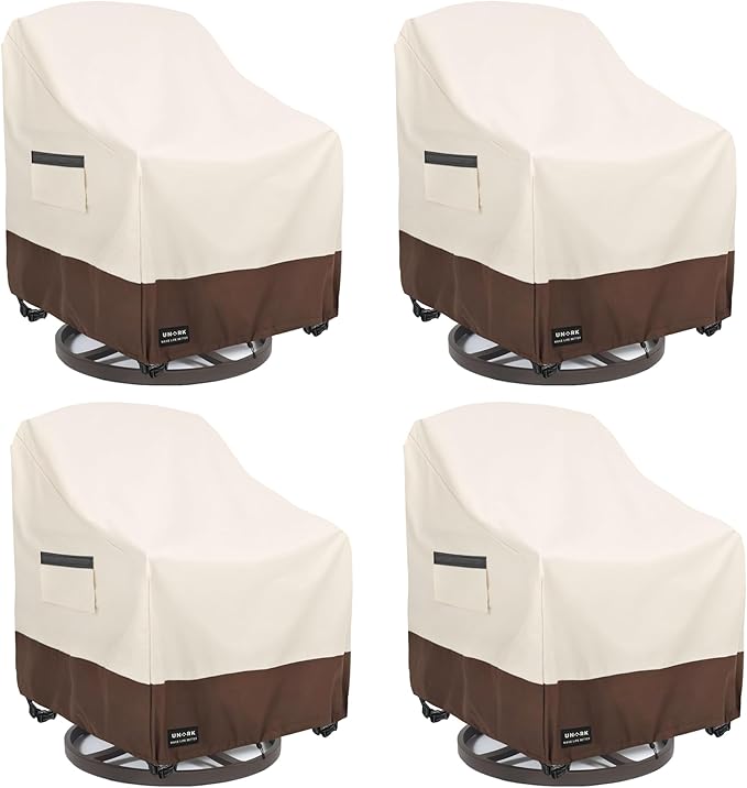 Outdoor Swivel Patio Chair Cover 4 Pack, 600D Waterproof Heavy Duty Outdoor by UNARK