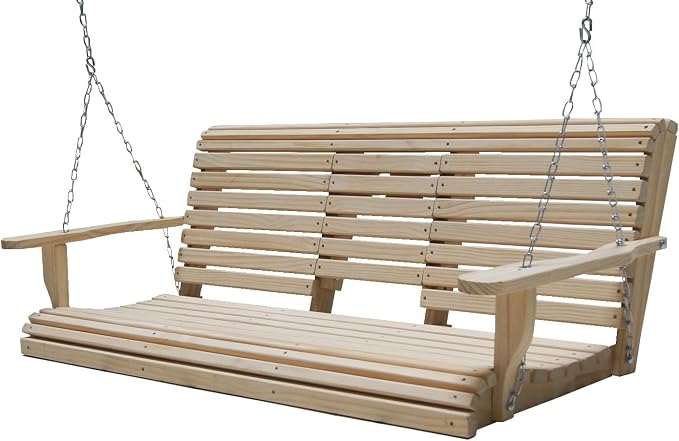 5 Ft Wooden Porch Swing with Flip Cup Holder, Swing Chair Bench with Hanging - Image 2