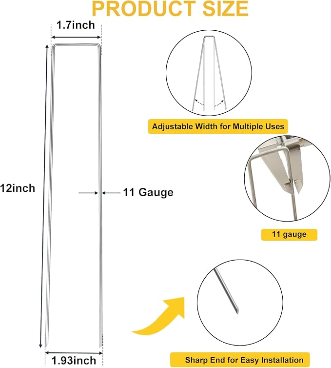 HongWay 60 Pack 12 Inch Landscape Staples, Tent Stakes Heavy Duty Galvanized 11 - Image 2