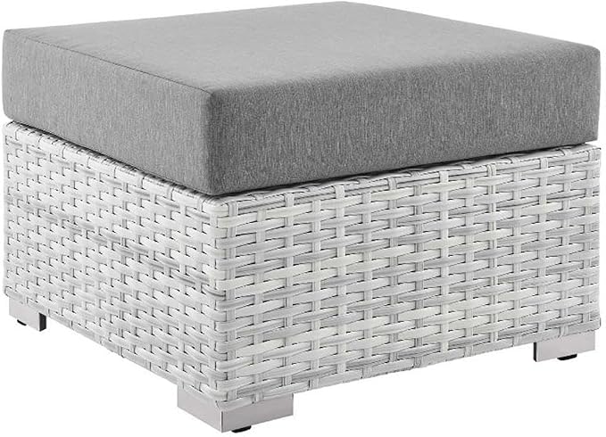 Modway Convene Wicker Rattan Outdoor Patio Ottoman in Light Gray Gray by Modway