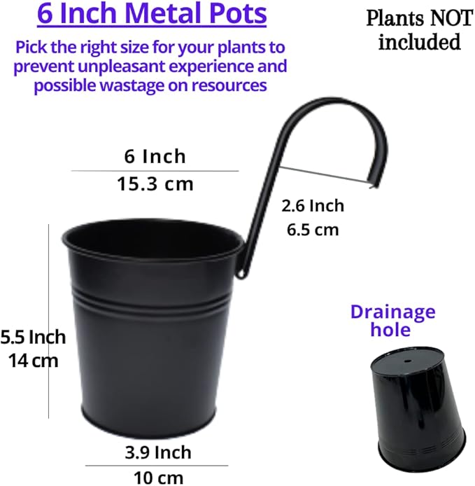 LaLaGreen Railing Planter 10 Pack, 6 Inch Hanging Flower Pot Black, Outdoor - Image 2