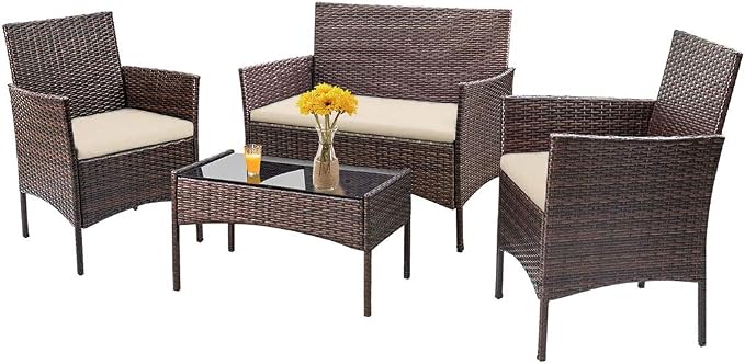 FDW Rattan Furniture Brown Wicker Chair Patio Bristo Set by FDW